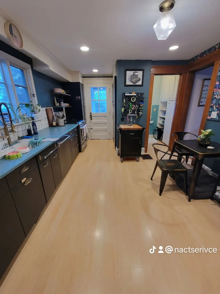 Tidy kitchen with modern counters and clean floors in Hartford, Connecticut