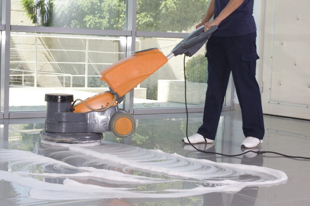 Commercial floor scrubbing service in Bristol, CT — professional cleaning of tile floors for offices and medical centers.