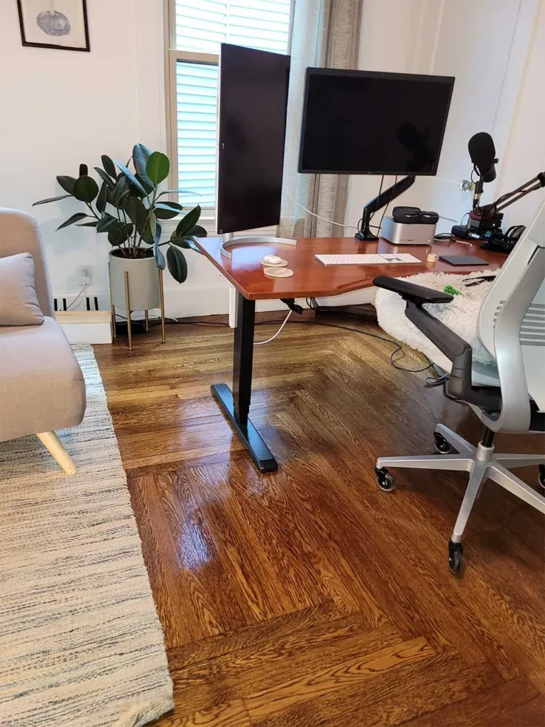 Sparkling clean hardwood floors in a modern home office after deep cleaning in Connecticut