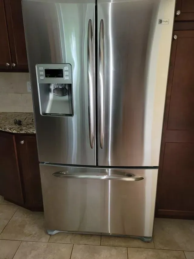 Stainless steel French door fridge cleaned and polished in Southington, CT