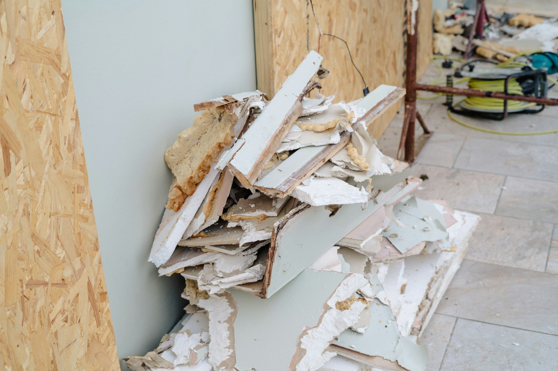 Drywall scraps and debris