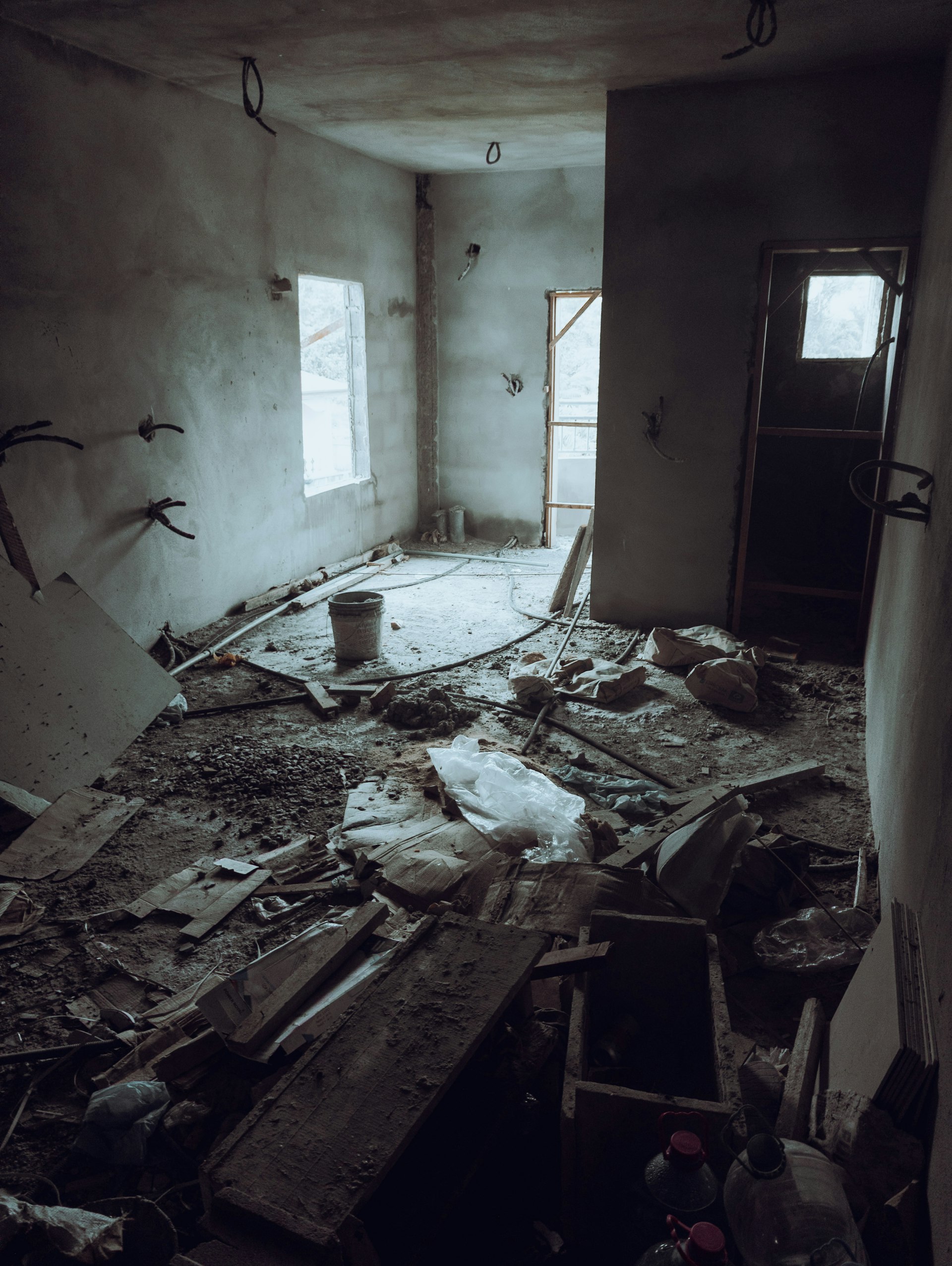Room full of construction debris